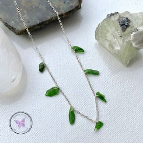 Diopside Chip Silver Chain Healing Necklace